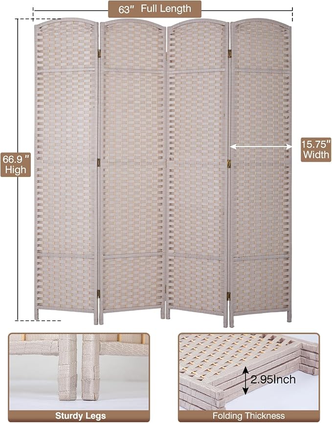 Room Divider 4 Panel 5.6 FT Tall Privacy Screen Waterproof Wood Frame Partition - Image 7