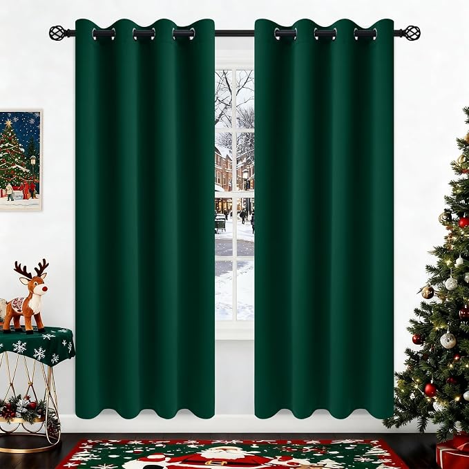COSVIYA Grommet Blackout Room Darkening Dark Green Curtains 72 inch Length | by COSVIYA