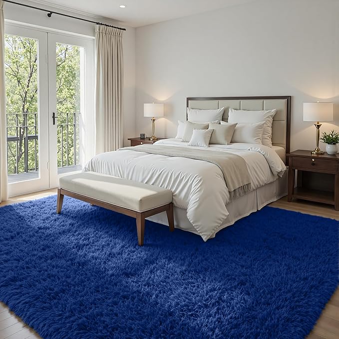 5x8 Fluffy Shag Area Rugs for Living Room Bedroom: Soft Plush Carpet Blue | - Image 2