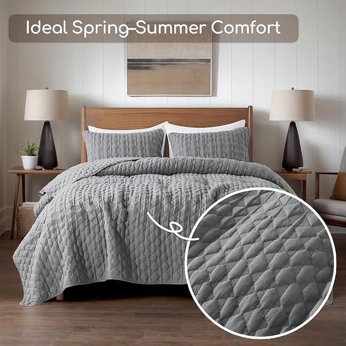 WDCOZY Dark Grey Quilt Queen Size Bedding Sets - Image 2