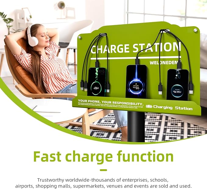 Wall Mounted Cell Phone Charging Station Mobile Phone Charging Station | Fast Charging 8 Device | Compatible with iPhone ipad Smartphone Tablets Port | Great for Offices Hotel Hospital Airport (Green)