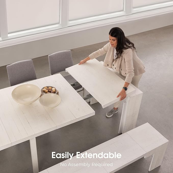 Transformer Table - Solid Wood Extendable Dining Table, Seats 2-12, Extendable Dining Room Table, Space-Saving Furniture, Expandable Dining Furniture (White, Table + Coffee Table)