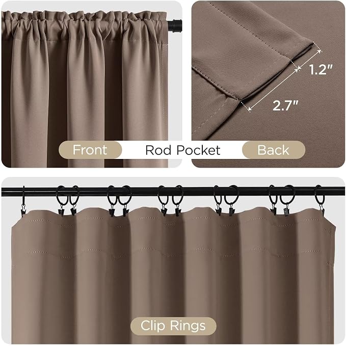 CUCRAF Khaki Blackout Curtains 54 inch Length 2 Panels Set, Rod Pocket Room - Image 2