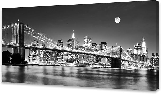 Baisuart-Q30350 Brooklyn Bridge Night View 1 Panels Landscape Artwork Canvas by Baisuart