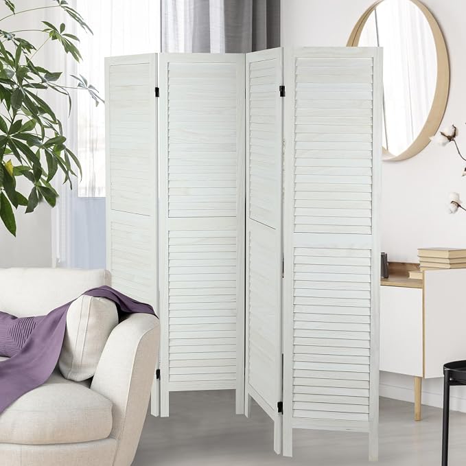 4 Panel Room Divider, Freestanding Wooden Privacy Screen | Solid paulownia wood - Image 8