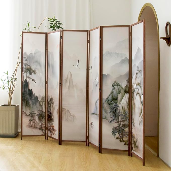 6 Panel Room Divider, 5.6 ft Tall Blackout Folding Privacy Screen - Image 4