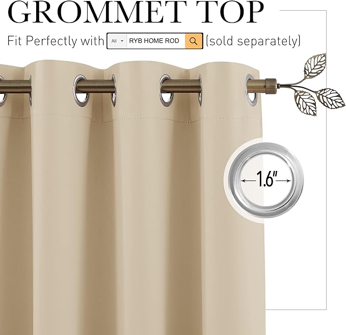 RYB HOME Extra Wide Curtains for Bedroom Closet Office Living Room Divider | - Image 2