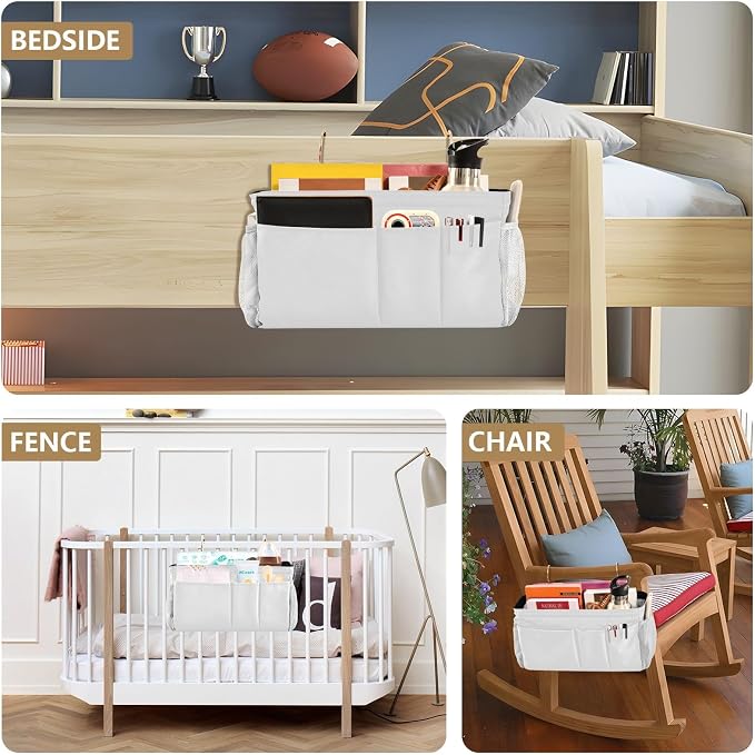 White Bedside Caddy Storage Bag Bedside Organizer - Image 8