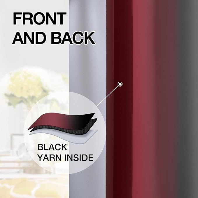 SimpleHome Ombre Burgundy and Black Room Darkening Curtains 84 inch Length | - Image 5