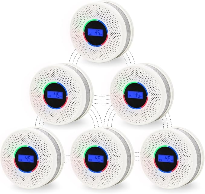 10-Year Battery Wireless Interconnected Smoke and Carbon Monoxide Detector, Smart Interlink Smoke CO Alarm with Digital Display, Fire and CO Combo Alarm for Home (6 Pack)