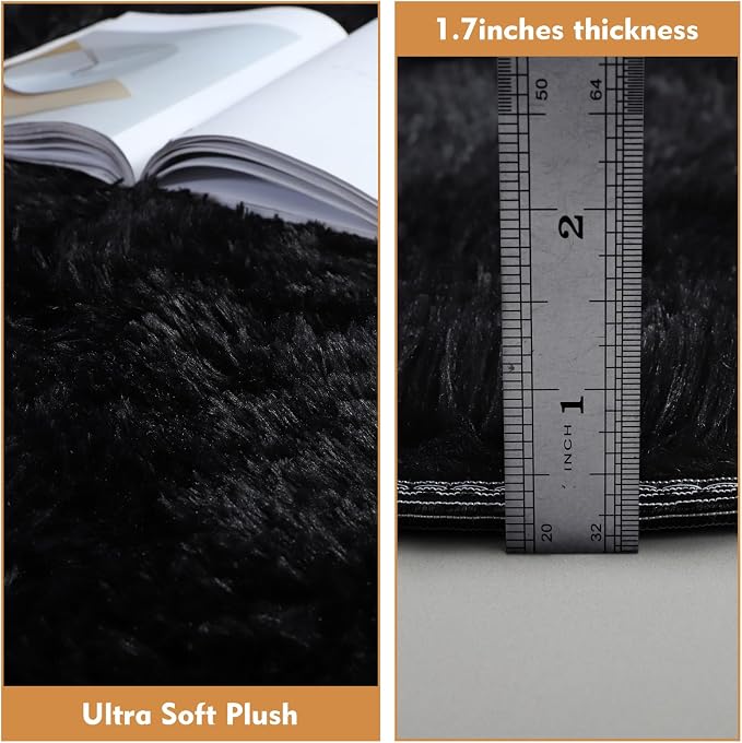 Black Round Shag Area Rug for Bedroom, Washable Fuzzy Carpet for Room Boys - Image 6