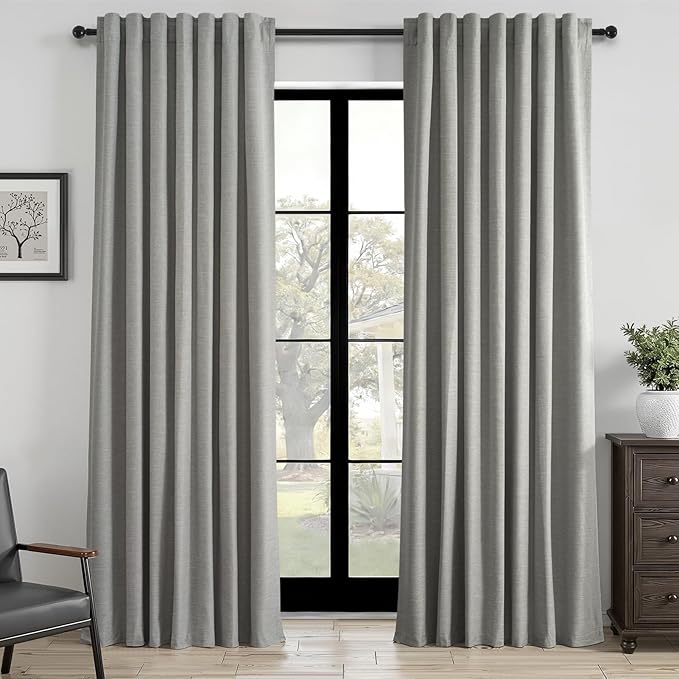Topfinel Grey Linen Blackout Curtains 90 Inches Long by Topfinel