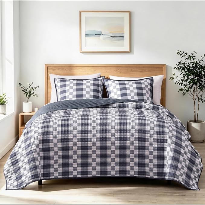 Queen Quilt-Lightweight Bedspread Plaid Quilt Queen Size Quilt Bedding Set | by WRENSONGE