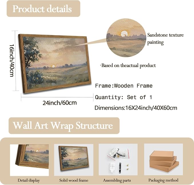 Vintage Sunset Wall Art Rustic Cottagecore Landscape Wall Decor Fall Country - Image 2