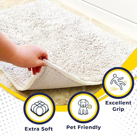 Muddy Mat® Shown on TV – Super Absorbent Microfiber Dog Door Mat for Muddy Paws, Non-Slip Washable Pet Rug, Quick Dry Chenille Entryway Carpet, Machine Washable Indoor Outdoor mat, White 35"x24"