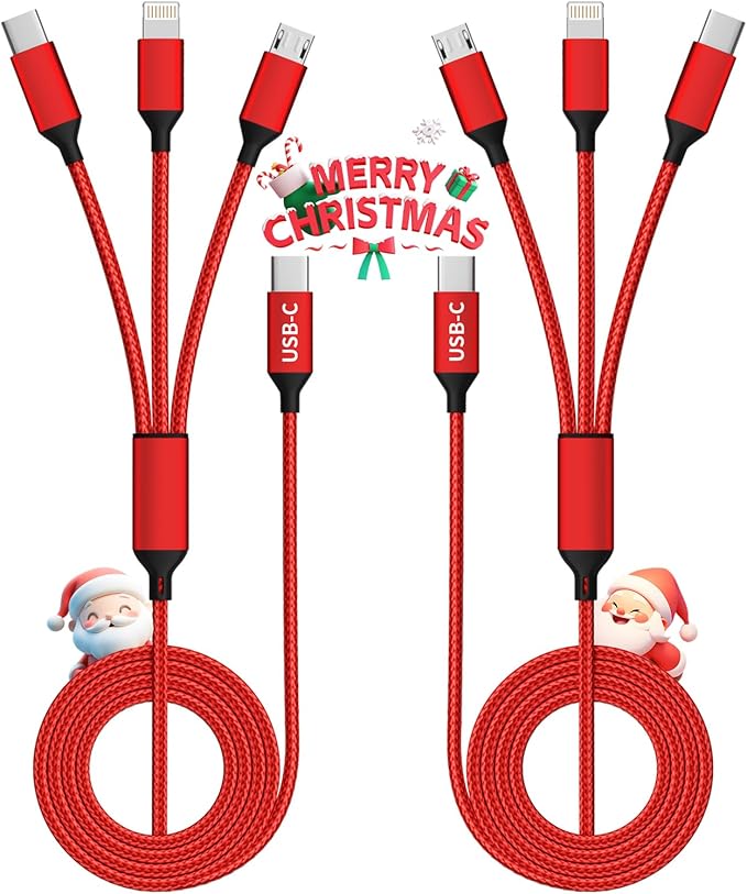 USB C Multi Charging Cable, (2 Pack 4FT), 3 in 1 Charging Cable Nylon Braided Universal Charging Cable with Type-C, Micro USB,IP Port for iPhone16/15 Series/Cell Phones & Pads and Other Devices