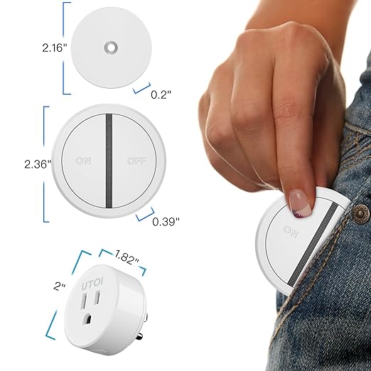 UTOI Wireless Remote Control Outlet Plug, 15A Remote Outlet Switch, 656ft Long Range Wireless Light Switch, Remote Control for Indoor Lights, Household Appliances, Garbage Disposal, Pre-paired, White