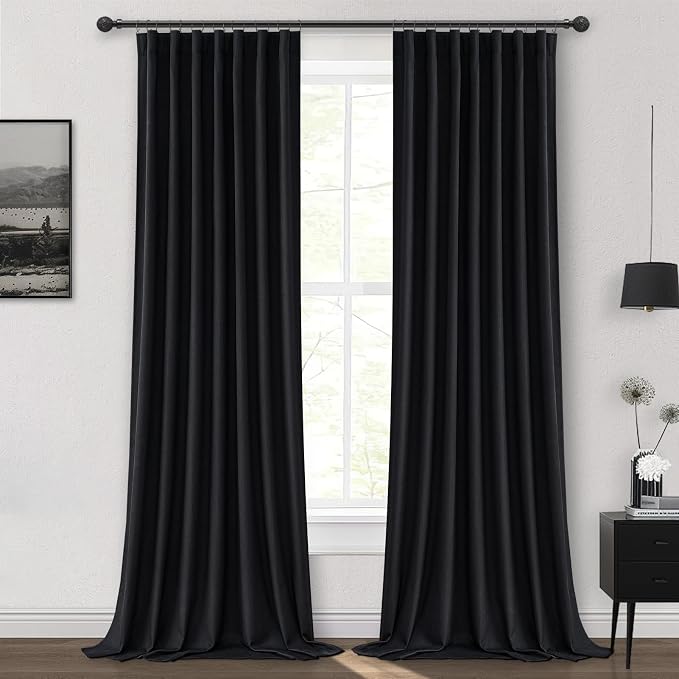 QJmydeco Black 100% Blackout Curtains 84 Inches Long to Keep Heat Out - Image 8