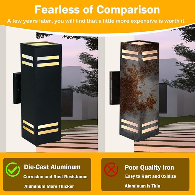 iYogaled Up and Down Outdoor Wall Lights Fixture – ETL Listed, Aluminum Waterproof Wall Mount Square Design- Modern Exterior Lighting Outdoor Wall Sconce for Porch, Patio