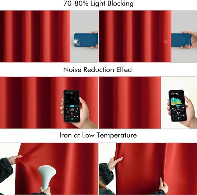 MIULEE Christmas Red Back Tab Blackout Curtains 52x102 Inch Long 2 Panels | Rod - Image 5
