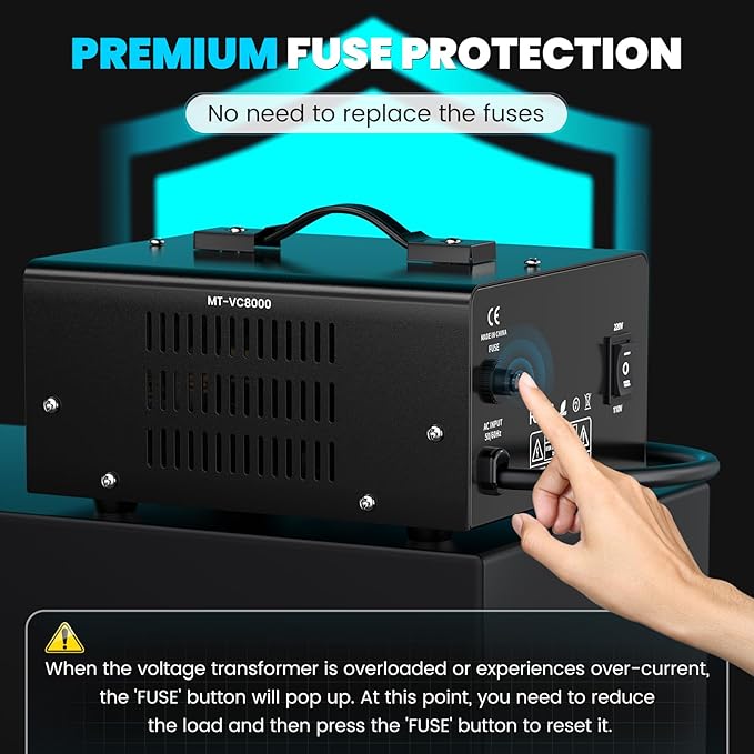 8000W Voltage Converter Transformer(110V to 220V or 220V to 110V) Step Up/Down Converter 110/120 Volt - 220/240 Volt w/US Power Cord,Circuit Breaker Protection, LCD Screen Display
