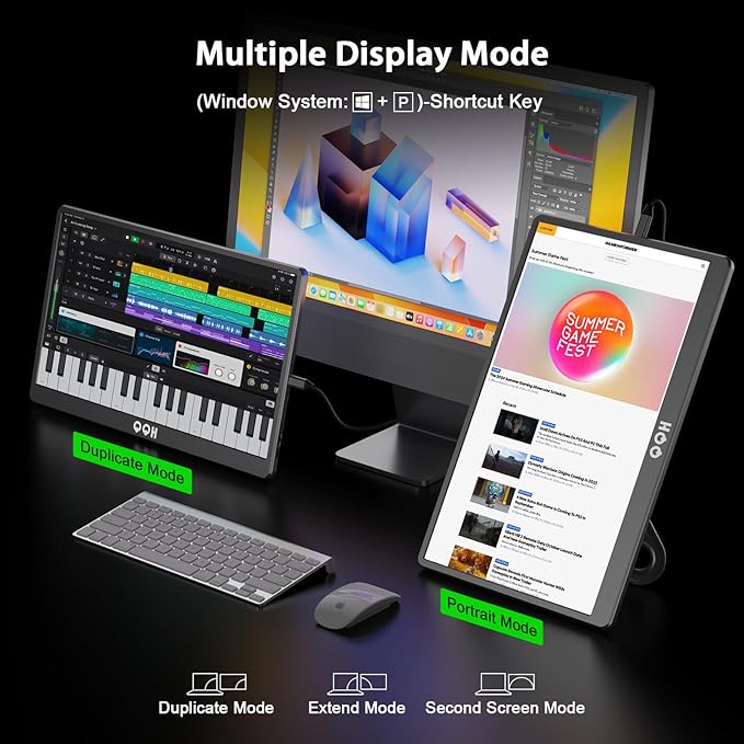 QQH Portable Monitor, 15.6" Portable Travel Monitor for Laptop 1080P FHD IPS Second Screen, Gaming Monitor, USB C HDMI External Monitor Display for Computer Phone PC PS4 PS5 Xbox Switch (Z1-9-G)