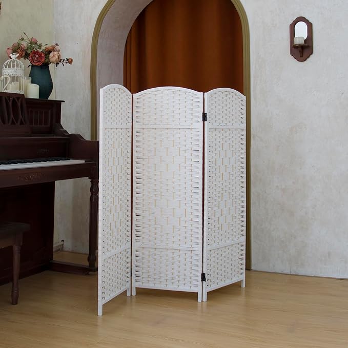 Compact 3 Panel Short Room Divider, 47.2 Inch Tall Double-Sided Rattan Folding - Image 5