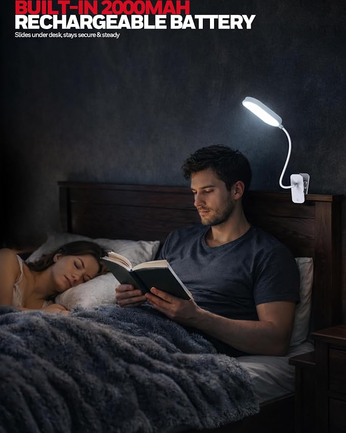Honeywell Clip On Reading Light, Rechargeable LED 4000K CRI95 Gooseneck Lamp | - Image 2
