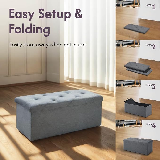 Folding Storage Ottoman Bench, Ottoman Foot Rest, End of Bed Bench, Storage - Image 6