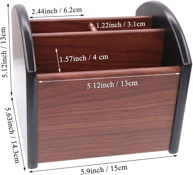 Coideal Remote Control Holder Caddy Wood, Rotating Wooden Pen Pencil Holder - Image 4