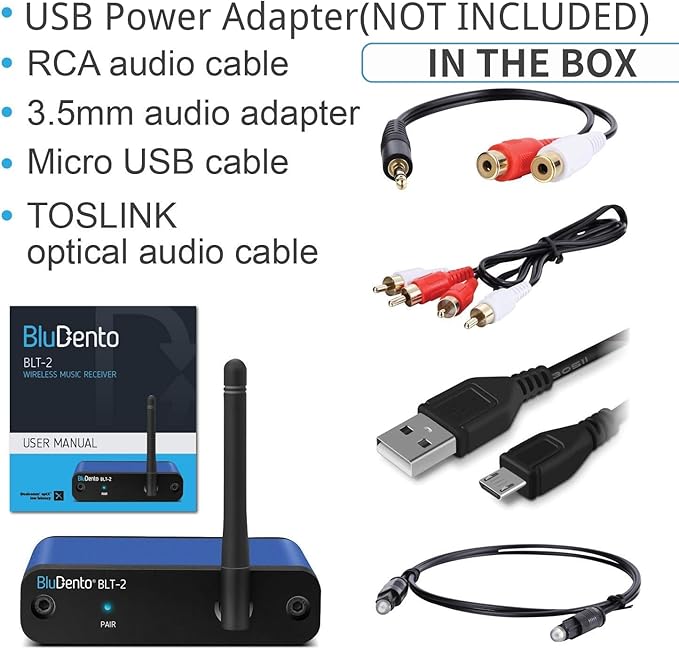 BLT-2 Hi-Fi Bluetooth 5.1 Audio Receiver – aptX HD/AAC, Audiophile TI DAC, Long-Range, RCA Output Plus Optical & Coaxial Digital Outs for Home Stereo