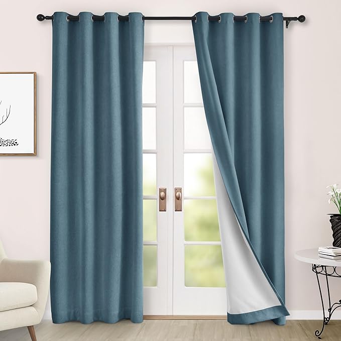 Macochico 52" Wx108 L 100% Blackout Curtains Extra Long Thermal Insulated Chenille Curtains for Living Room Bedroom Auditorium Home Theater Teal Blue Grommet Curtains with Tieback Classic 1 Panel