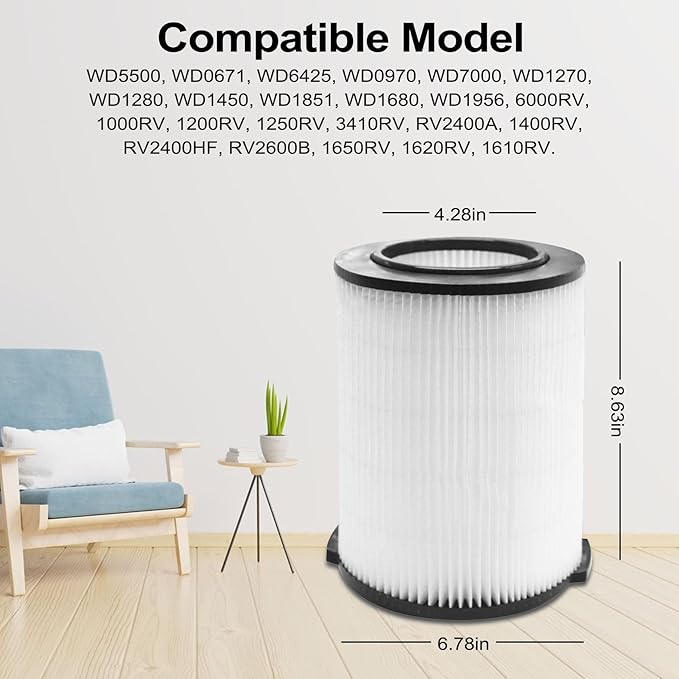 VF4000 Replacement Filter for RIGID 72947 5-20 Gallon Wet/Dry Vacuums & Husky 6-9 gallon Vacuum, Replacement VF4000 Filter