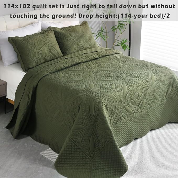 Cmfshape Oversize King Bedspread 114"x102", 3 Pieces California King Size Quilt - Image 2