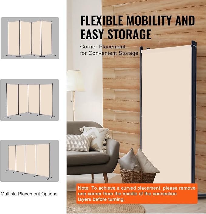 VEVOR Room Divider, 4 Panel Room Divider, Folding Privacy Screen and Portable - Image 5