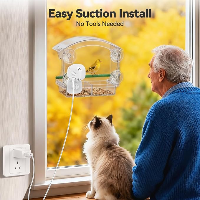 Dzees Smart Window Bird Feeder with Camera, Clear 2K HD Camera with AI Bird Identifier, Live Stream & Auto-Capture, Easy Suction Cup Installation, Perfect Tech Gift for Nature Lovers
