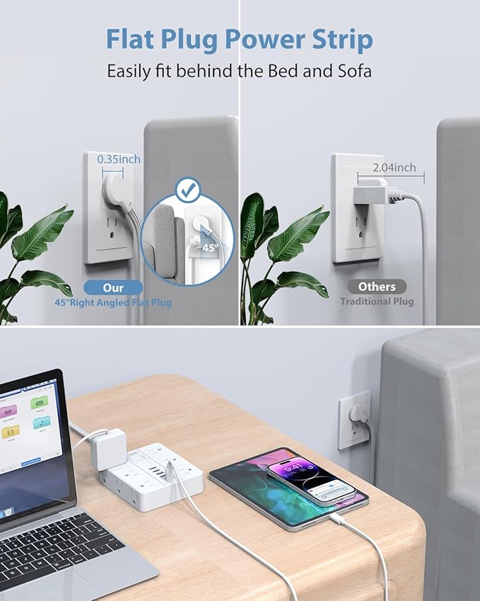 Power Strip Surge Protector 10ft Extension Cord,SMNICE Flat Plug with 12 Outlets 6 USB(2 USB C),Surge Protector Charging Station with Overload Protection for Home, Dorm,Office