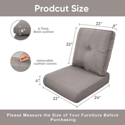 10-Piece Outdoor Patio Cushion Set - Fade & Water Resistant with Removable Olefin Cover, 22x24x4 Inch Memory Foam Cushions for Wicker Sectional Sofa – Grey/Buckle