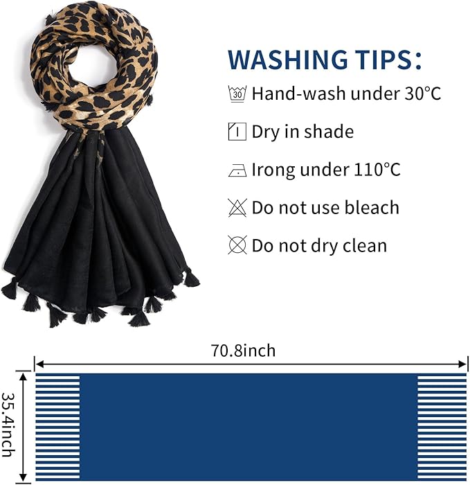 Scarf for Women Lightweight Soft Floral Leopard Printed Scarves Fall Winter Fashion Shawl Wrap with Fringe