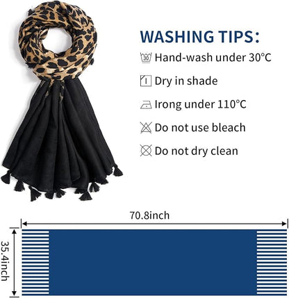 Scarf for Women Lightweight Soft Floral Leopard Printed Scarves Fall Winter Fashion Shawl Wrap with Fringe