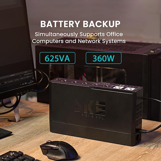 SKE Compact Size 625VA/360W UPS Battery Backup & Surge Protector for Computer UPS Uninterruptible Power Supply Phoenix VL625