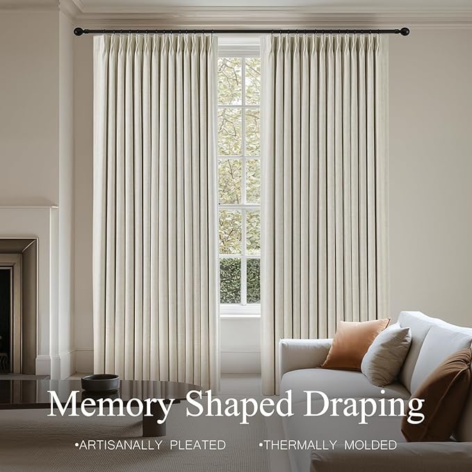 Pinch Pleated Linen Curtains 100% Blackout 95 Inches Long - Image 3