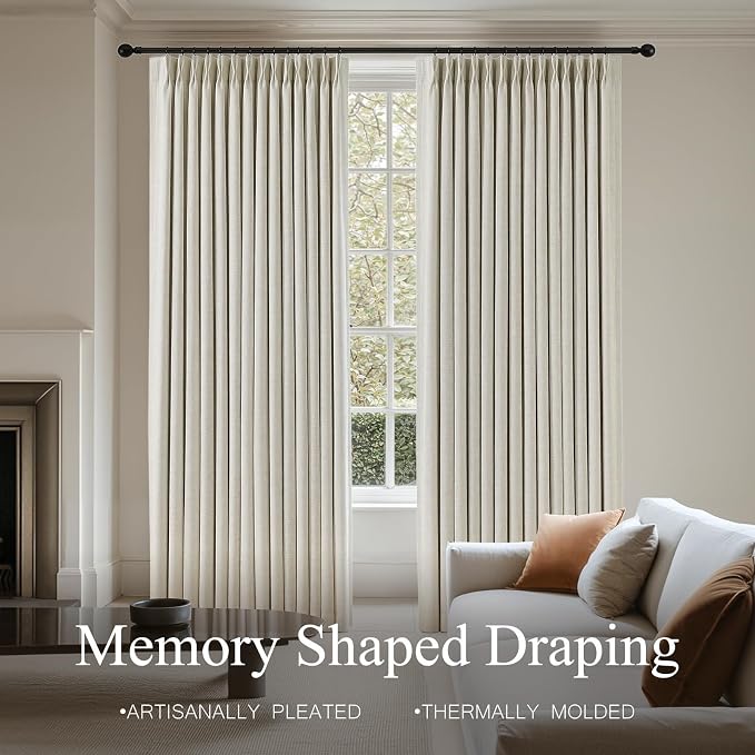 Pinch Pleated 90 Inch Curtains 100% Blackout Linen Curtain - Image 3