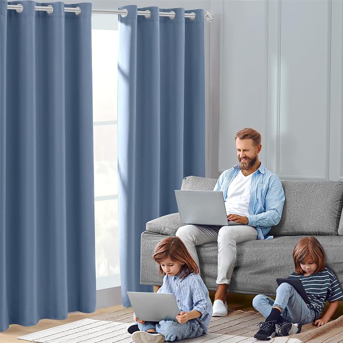 HOMEIDEAS Stone Blue Blackout Curtains 52 X 96 inches Long 2 Panels Room - Image 2
