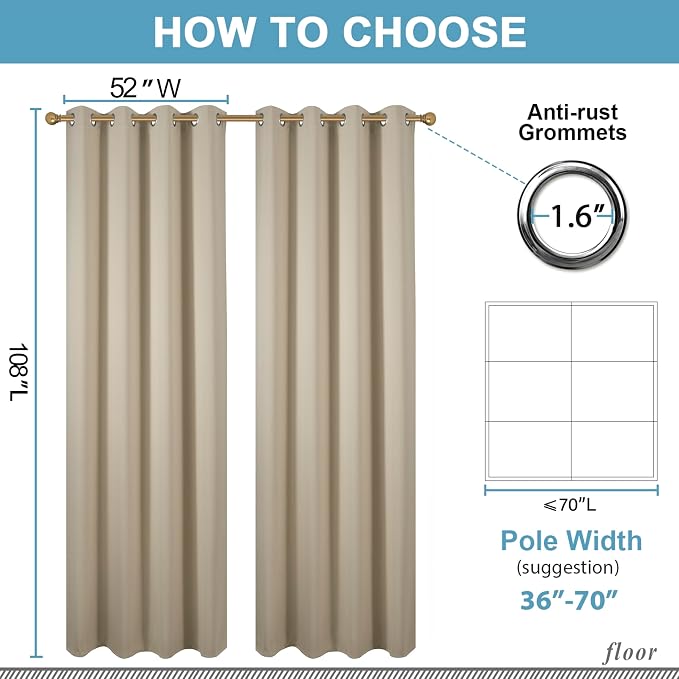 Diraysid Beige Grommet Blackout Curtains - Image 5