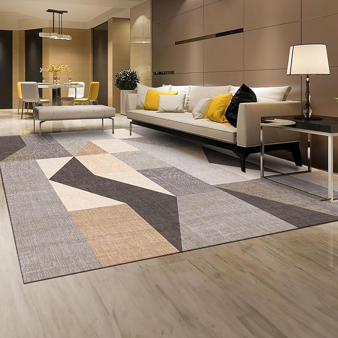 HOMFINE Washable Modern Area Rug - Geometric Style 4x6 Rugs for Living Room, Bedroom, Machine Washable Rug Soft Non Slip Non Shedding Area Rug - Grey Brown, 4'x6'