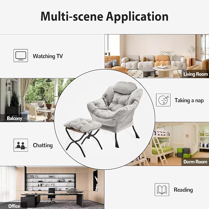 Youtanic Lazy Chair with Folding Ottoman, Accent Chair Velvet Upholstered with - Image 7