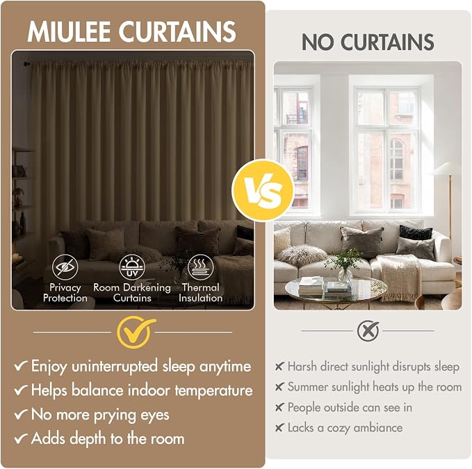 MIULEE 4 Panels Set Dark Beige Blackout Curtains 63 Inch Length Bedroom | - Image 7