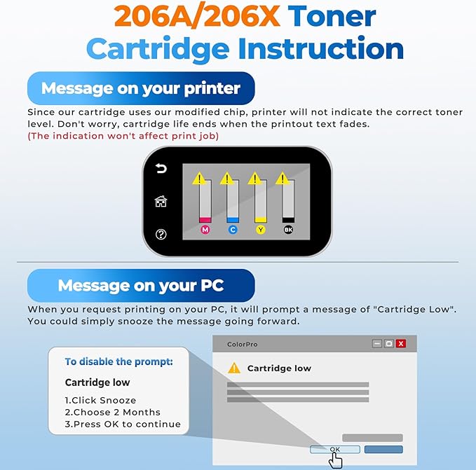 206X Toner Cartridges 4 Pack for Laser Jet M283cdw M283fdw M255dw Compatible for HP 206X 206A W2110X Compatible with Color Laser Jet Pro MFP M283fdw M283cdw M283fdn Pro M255dw M255nw Ink Cartridges