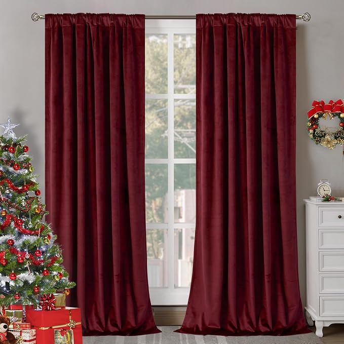 BGment Christmas Red Velvet Curtains 96 Inches - Image 2
